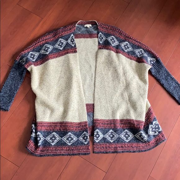 debut Sweaters - Debut Red Navy & Beige Knit Aztec Cardigan